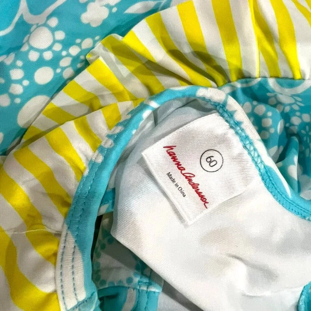 Hanna Andersson Sz 60 (3-6m) Blue & Yellow Ruffle Swim Bathing Suit